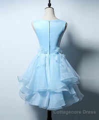 Cute Blue A Line Short Prom Dress, Blue Evening Dress