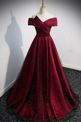 Burgundy Off the Shoulder Prom Dress, A-Line Evening Party Dress