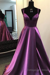 Gorgeous V Neck Lace-up Back Plum Long Prom Dress