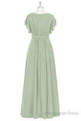 Elegant Sage Green Ruffled A-Line Long Bridesmaid Dress