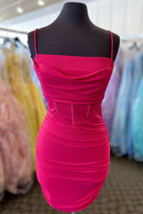 Fuchsia Sheath Satin Straps Homecoming Dress