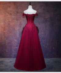 Beautiful Wine Red Tulle Sweetheart Long Prom Dress, A-line Party Dress