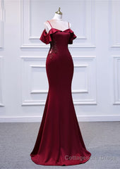 Wine Red Mermaid Sweetheart Straps Long Formal Dress, Wine Red Prom Dress