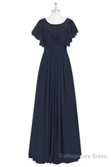 Black Chiffon Twist-Front Ruffled Long Bridesmaid Dress