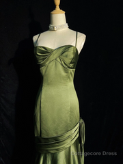 Green Chic Style Long Satin Sweetheart Party Dress, Green Formal Dress