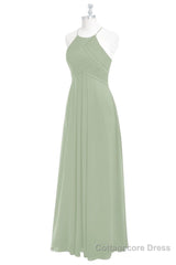 Sage Green Chiffon Halter Backless Long Bridesmaid Dress