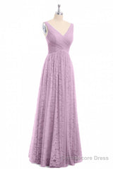 Dusty Purple Chiffon Jacquard V-Neck A-Line Long Bridesmaid Dress