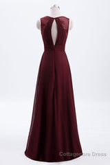 Burgundy Chiffon A-line Pleated Long Bridesmaid Dress