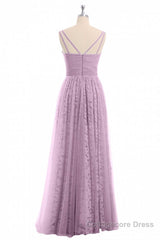 Dusty Purple Chiffon Jacquard V-Neck A-Line Long Bridesmaid Dress