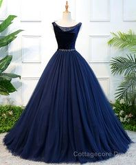 Dark Blue Tulle Long Prom Dress, Dark Blue Tulle Evening Dress