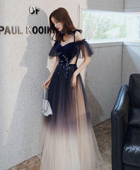 Blue Sweetheart Tulle Off Shoulder Long Prom Dress, Blue Evening Dress