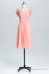 Flutter Sleeves Coral Pleated A-line Short Party Dress