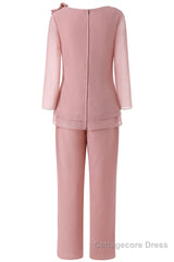 Pink Ruffles 3/4 Sleeves Mother of the Bride Pant Suits