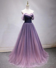 Simple Sweetheart Tulle Purple Long Prom Dress, Bridesmaid Dress