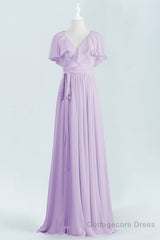 Lavender Faux Wrap Ruffles Long Bridesmaid Dress