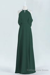 Hunter Green Chiffon A-line Long Bridesmaid Dress with Cold Sleeves