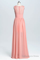 Coral A-line Chiffon Empire Long Bridesmaid Dress