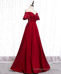 Simple Sweetheart Burgundy Satin Long Prom Dress, Burgundy Evening Dress