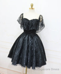 Black Sweetheart Tulle Short Lace Prom Dress, Lace Homecoming Dress