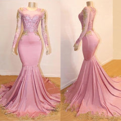 Mermaid Long Sleeves Blushing Pink Sweetheart African American Long Prom Dresses 2025