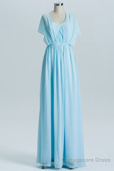 Blue Chiffon A-line Long Convertible Bridesmaid Dress