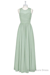 Sage Green Chiffon Sheer Neck A-Line Long Bridesmaid Dress