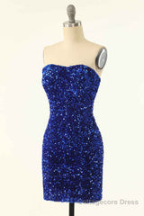 Royal Blue Sequin Strapless Mini Homecoming Dress