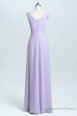 Lavender Chiffon A-line Ruffles Long Bridesmaid Dress