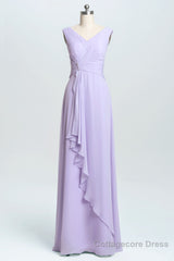 Lavender Chiffon A-line Ruffles Long Bridesmaid Dress