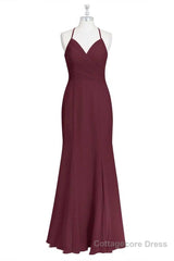 Burgundy Chiffon Cross-Back Mermaid Long Bridesmaid Dress