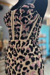 Leopard Print Sheath Straps Homecoming Dress