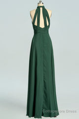 Halter Hunter Green Chiffon A-line Long Bridesmaid Dress