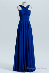 Royal Blue A-line Chiffon Long Convertible Bridesmaid Dress