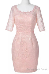 Two-Piece Blush Pink Lace Bodycon Short Mother of the Bride Dress