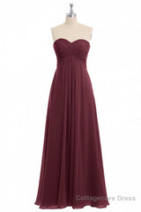 Burgundy Chiffon Strapless Sweetheart A-Line Long Bridesmaid Dress