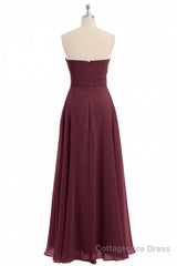 Burgundy Chiffon Strapless Sweetheart A-Line Long Bridesmaid Dress