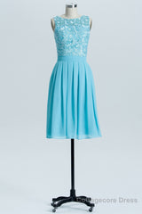 Princess Blue Lace and Chiffon Short A-line Homecoming Dress