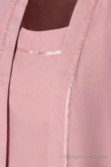 Three-Piece Pink Chiffon Half Sleeve Mother of the Bride Pant Suits