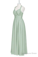 Sage Green Chiffon Halter Backless A-Line Bridesmaid Dress