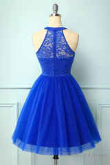 Halter Royal Blue Lace Dress