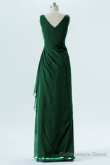 Hunter Green Chiffon Pleated Long Bridesmaid Dress