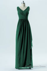 Hunter Green Chiffon Pleated Long Bridesmaid Dress