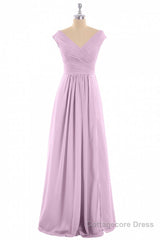 Dusty Purple Chiffon V-Neck Backless A-Line Long Bridesmaid Dress