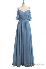 Dusty Blue Chiffon Cold-Shoulder A-Line Bridesmaid Dress