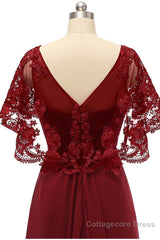 Mermaid Wine Red Ruffled Long Mother of the Bride Dress