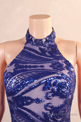 Halter Mermaid Sweep Train Backless Sleeveless Beading Evening Dress