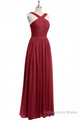 Red Chiffon Cross-Front A-Line Long Bridesmaid Dress