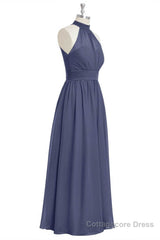 Lavender Chiffon Halter Long Bridesmaid Dress