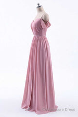 Dusty Pink Chiffon Cold-Shoulder A-Line Long Bridesmaid Dress