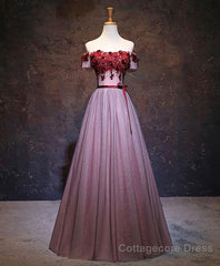 Pink Tulle Lace Applique Long Prom Dress, Evening Dress